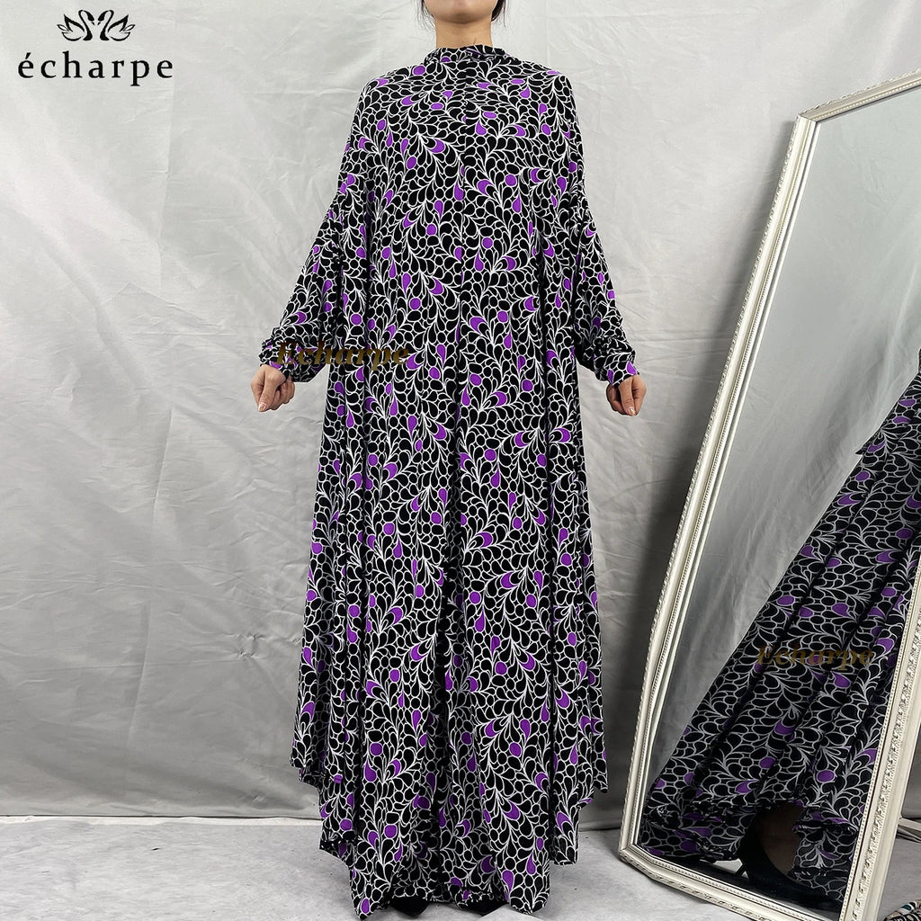 Abaya Longue Fleurie avec Hijab – Collection Élégance