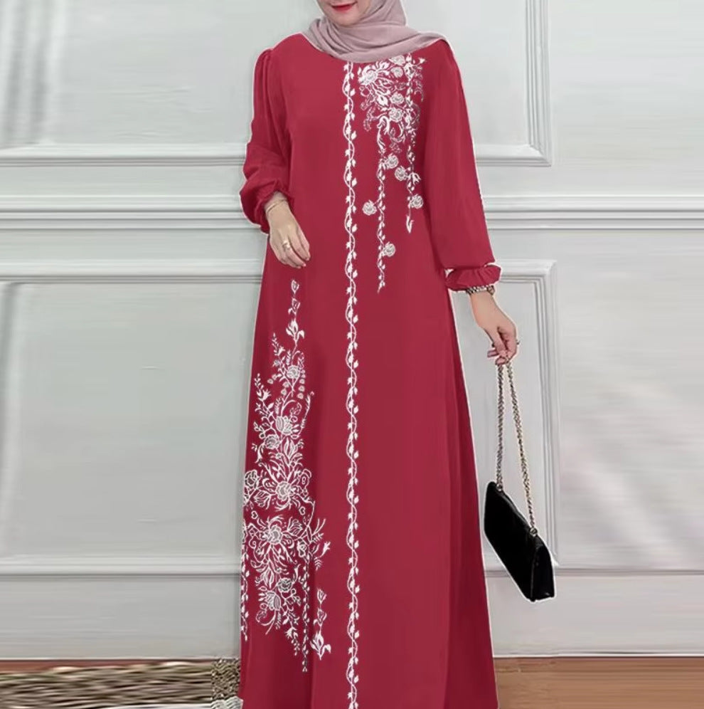 Abaya longue élégante à imprimé floral – Robe ample et confortable pour femme