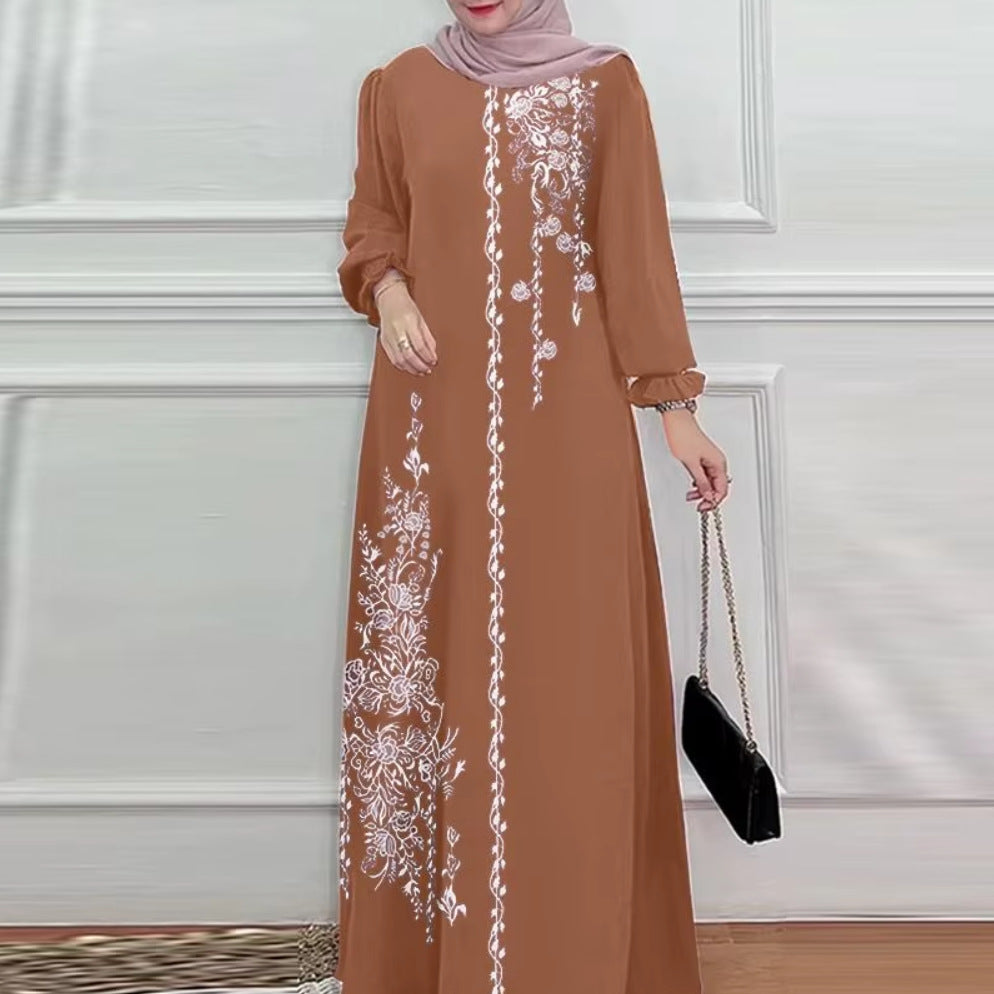 Abaya longue élégante à imprimé floral – Robe ample et confortable pour femme