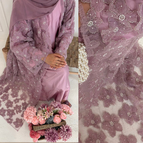 Abaya de luxe 3 pièces pour femme – Style Dubaï – Dentelle élégante avec hijab