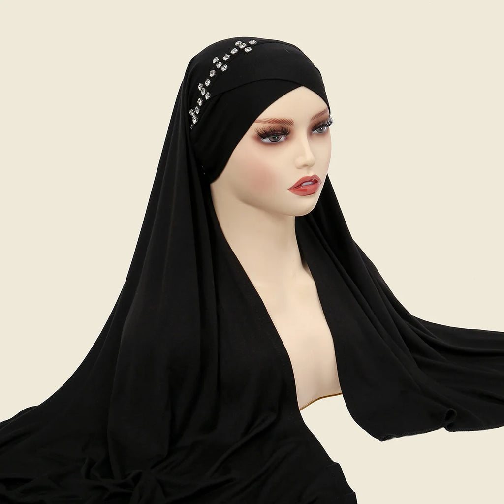 Hijab Instantané avec Bonnet Intégré et Strass – Prêt à Porter