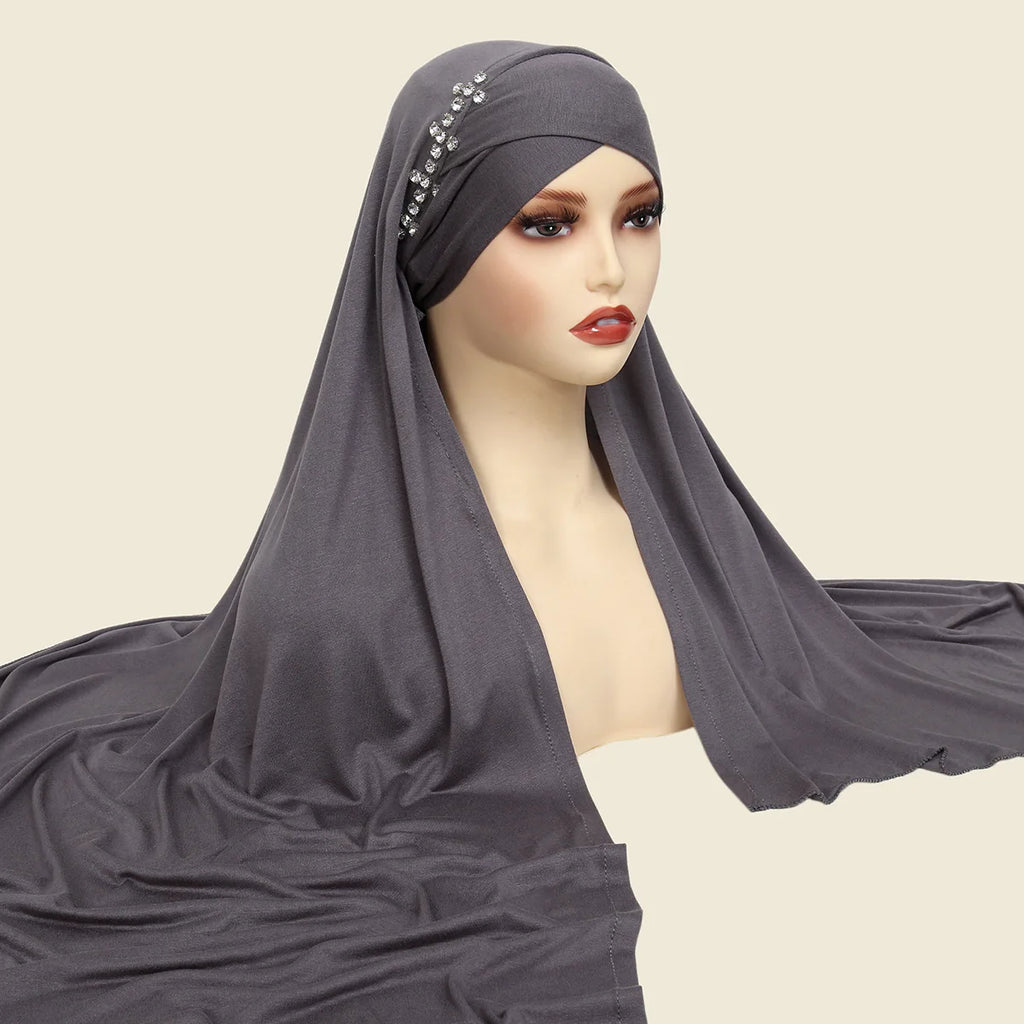 Hijab Instantané avec Bonnet Intégré et Strass – Prêt à Porter