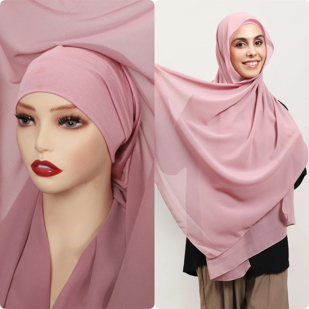Hijab Premium Instantané avec Aimants Intégrés | Mousseline avec Bonnet | Prêt à Porter