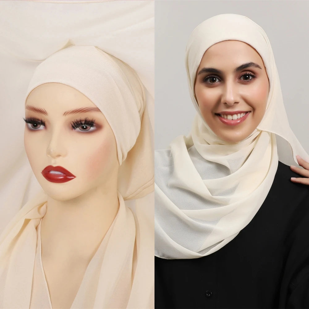 Hijab Premium Instantané avec Aimants Intégrés | Mousseline avec Bonnet | Prêt à Porter