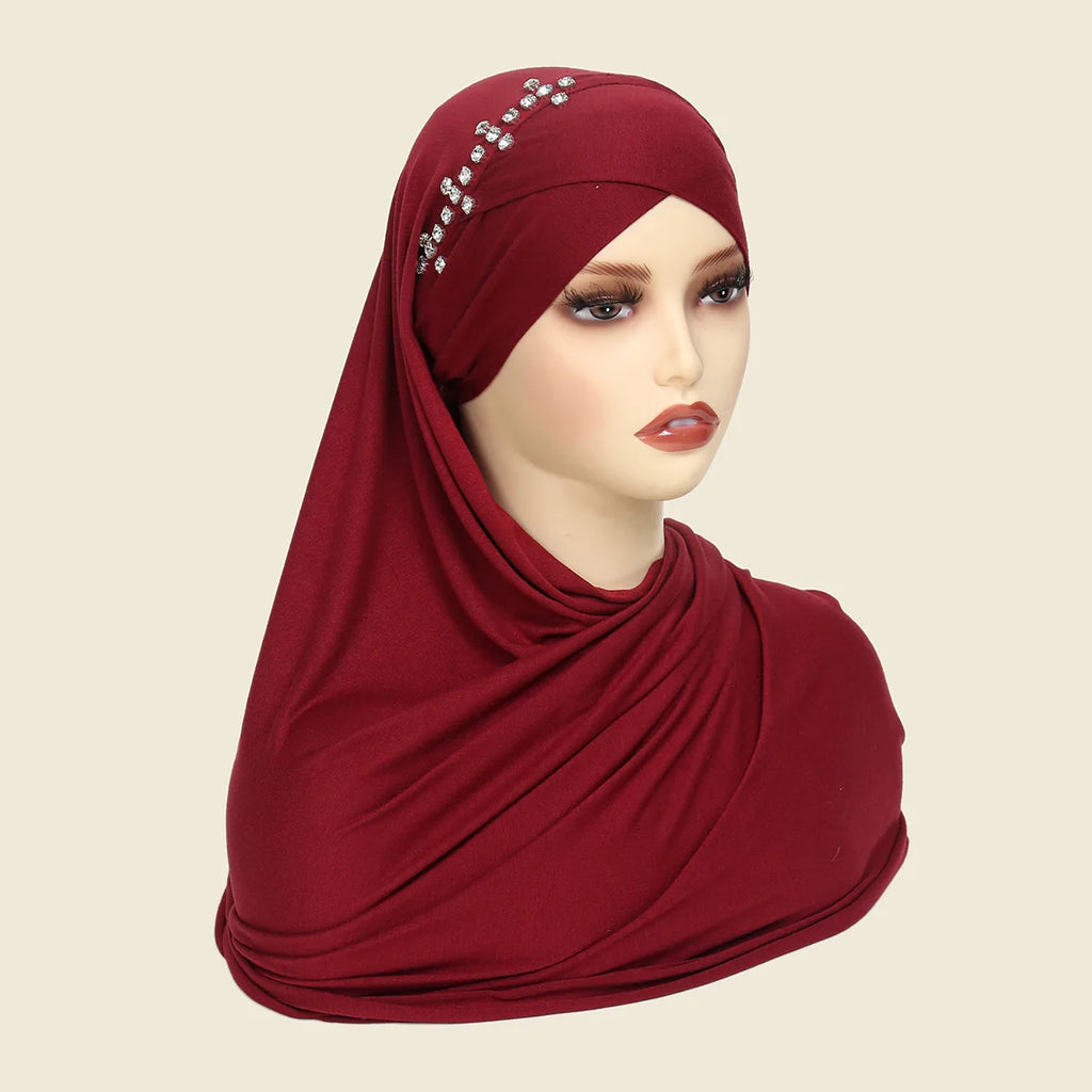 Hijab Instantané avec Bonnet Intégré et Strass – Prêt à Porter