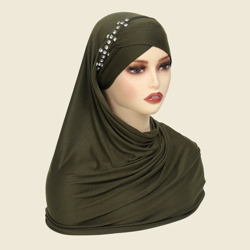 Hijab Instantané avec Bonnet Intégré et Strass – Prêt à Porter