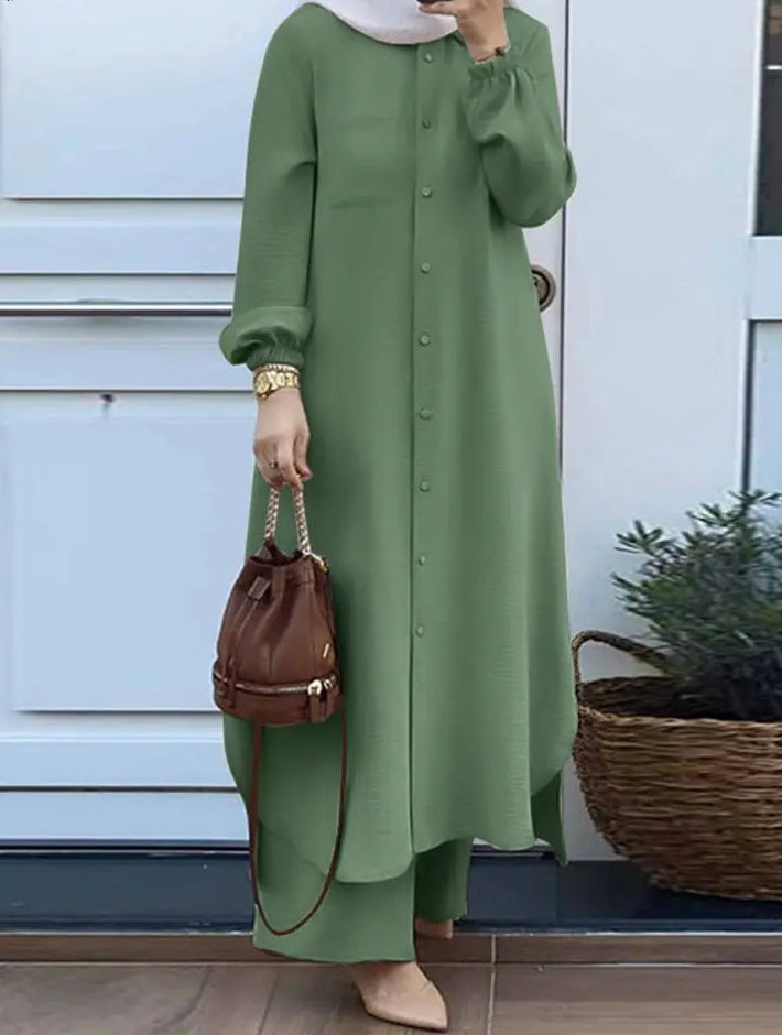Ensemble Modeste 2 Pièces – Chemise Longue & Pantalon Ample