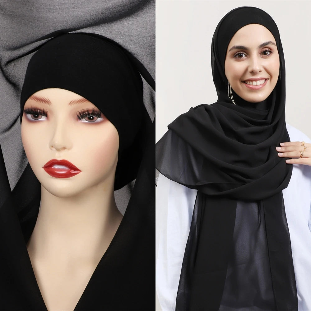 Hijab Premium Instantané avec Aimants Intégrés | Mousseline avec Bonnet | Prêt à Porter