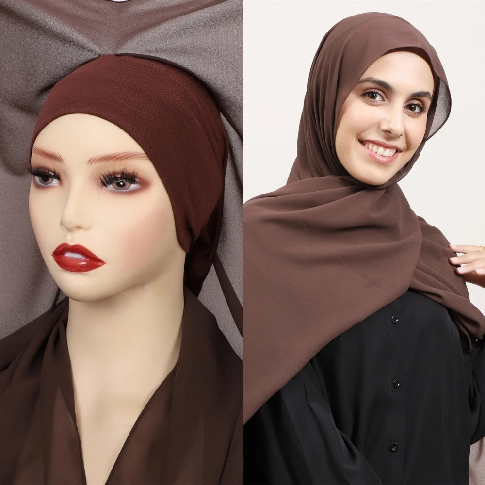 Hijab Premium Instantané avec Aimants Intégrés | Mousseline avec Bonnet | Prêt à Porter