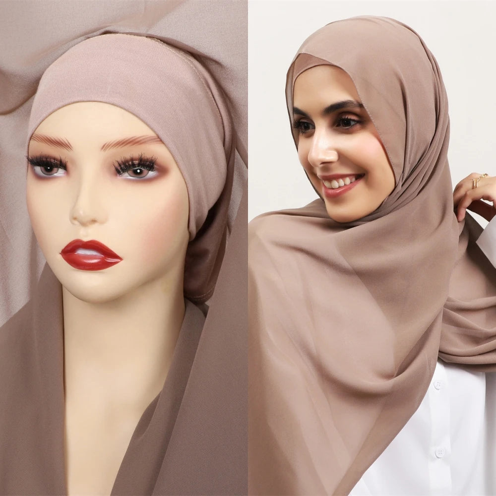 Hijab Premium Instantané avec Aimants Intégrés | Mousseline avec Bonnet | Prêt à Porter