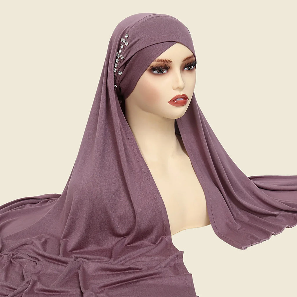 Hijab Instantané avec Bonnet Intégré et Strass – Prêt à Porter