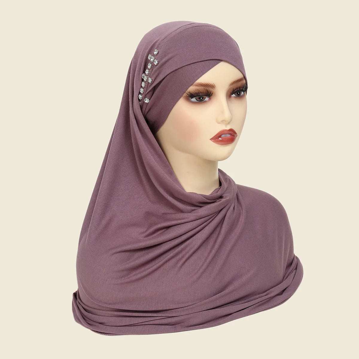 Hijab Instantané avec Bonnet Intégré et Strass – Prêt à Porter