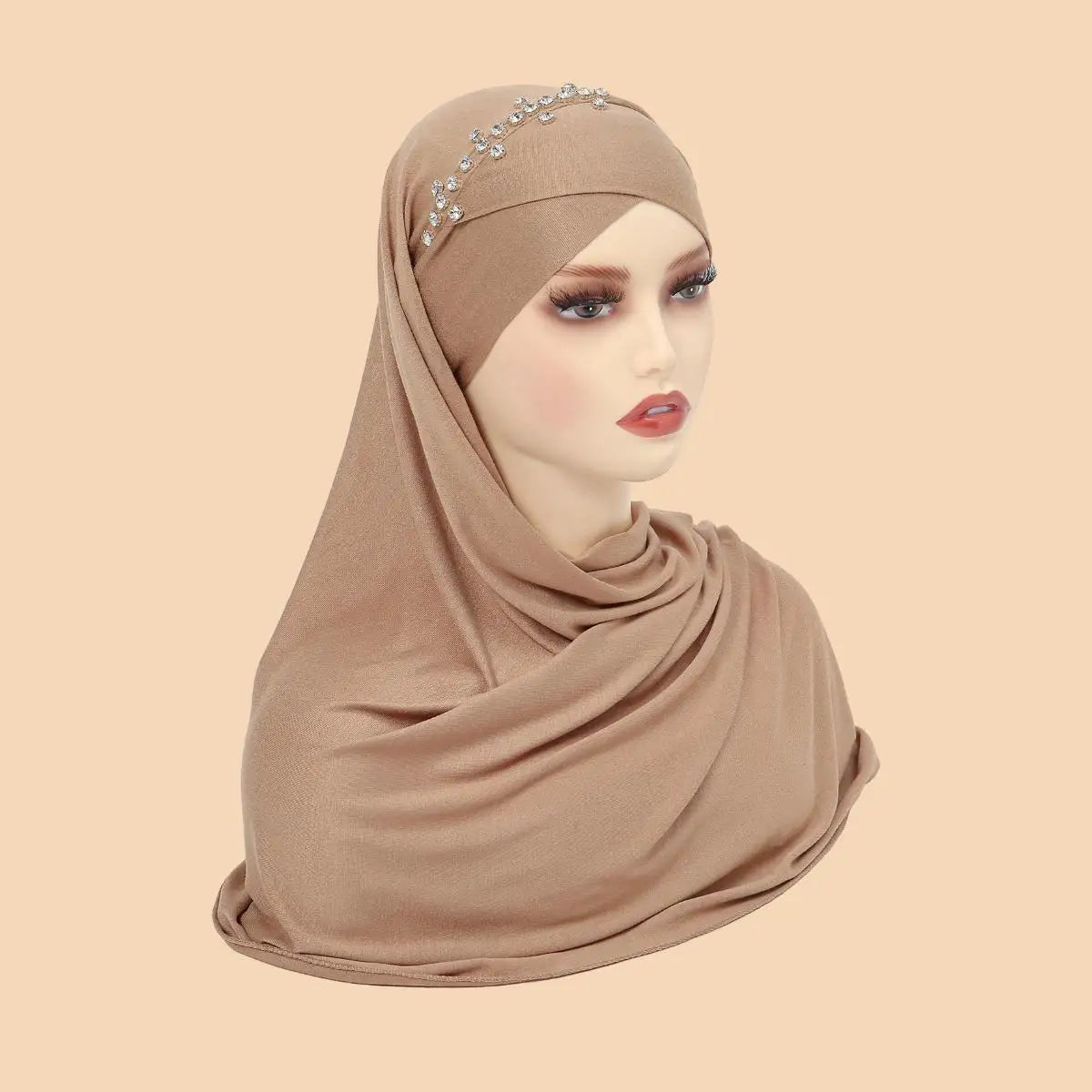 Hijab Instantané avec Bonnet Intégré et Strass – Prêt à Porter