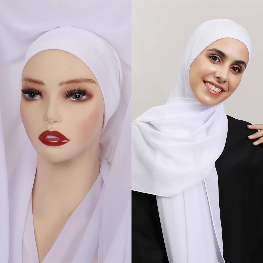 Hijab Premium Instantané avec Aimants Intégrés | Mousseline avec Bonnet | Prêt à Porter