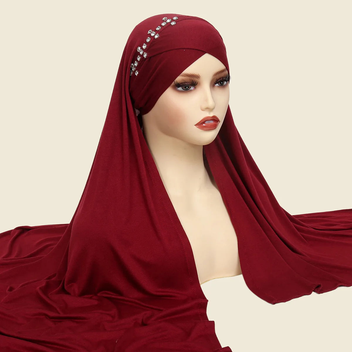 Hijab Instantané avec Bonnet Intégré et Strass – Prêt à Porter