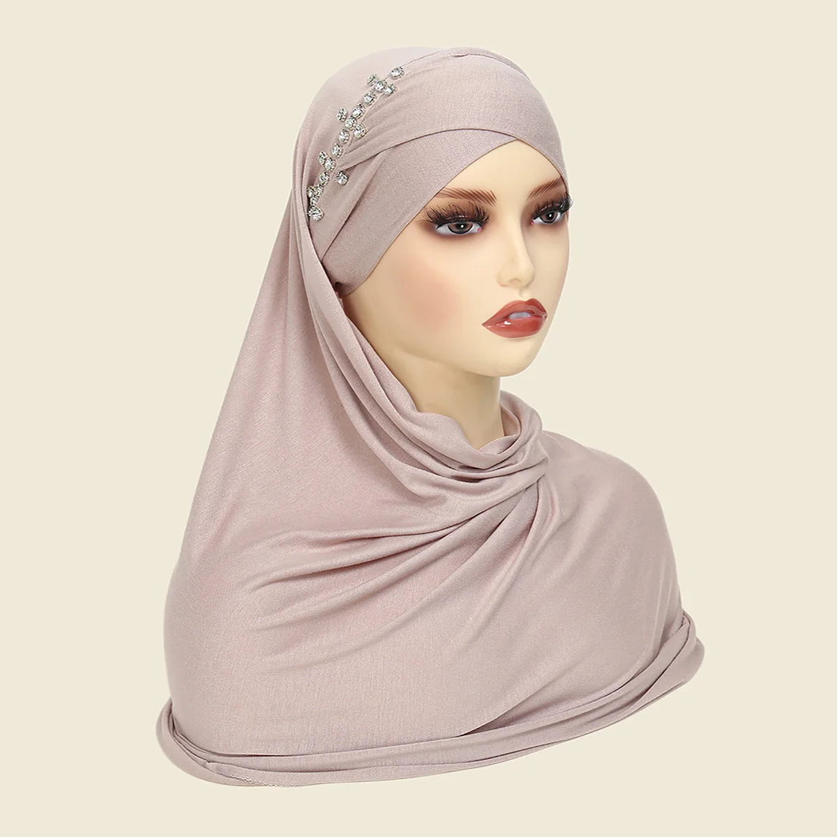 Hijab Instantané avec Bonnet Intégré et Strass – Prêt à Porter