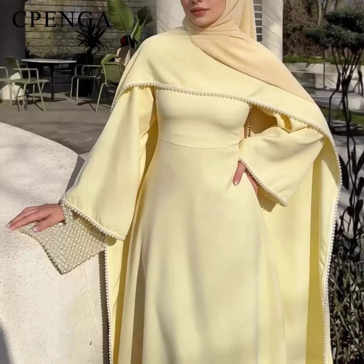 Ensemble Abaya 2 Pièces de Luxe avec Cape Perlée – Élégance Dubai