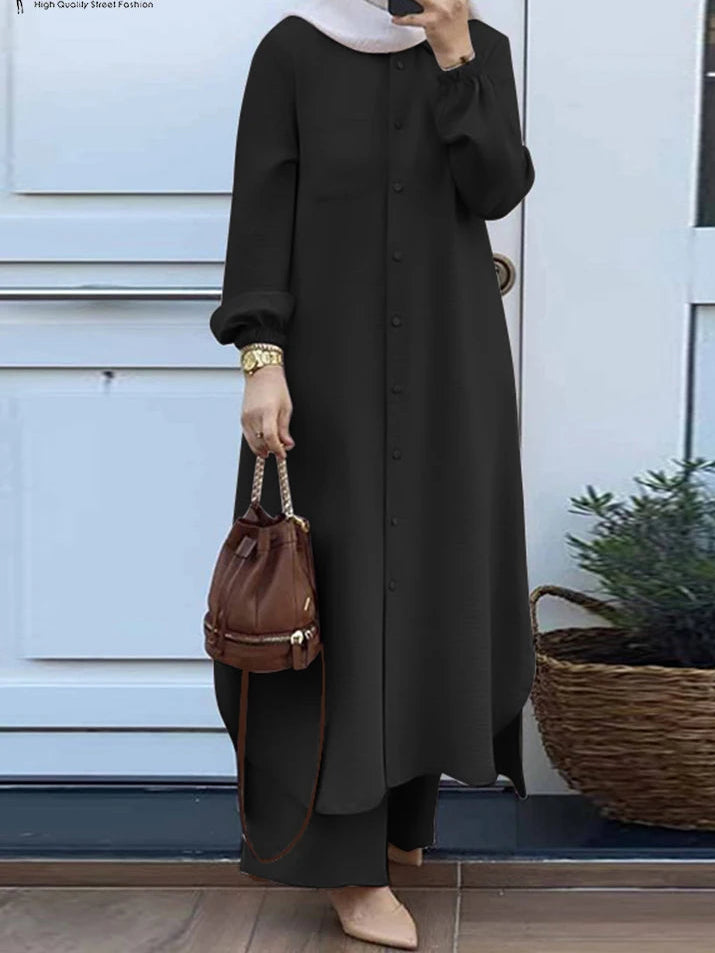 Ensemble Modeste 2 Pièces – Chemise Longue & Pantalon Ample