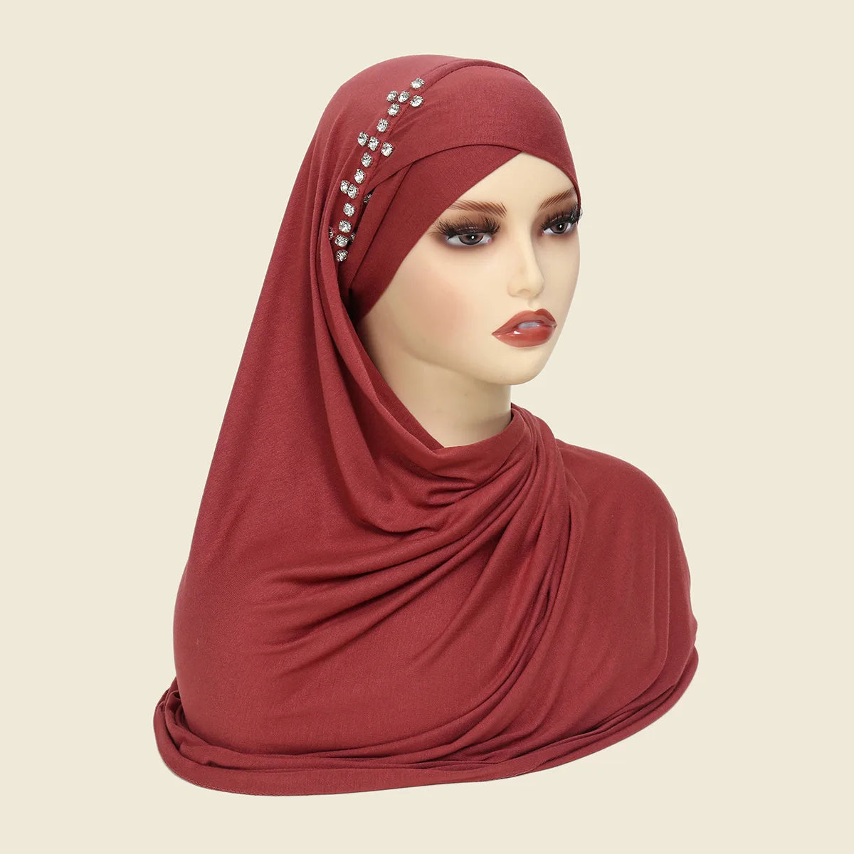 Hijab Instantané avec Bonnet Intégré et Strass – Prêt à Porter