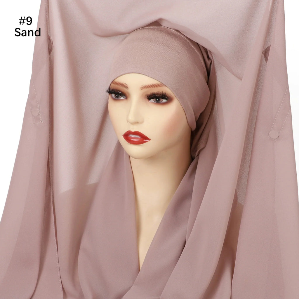 Hijab Premium Instantané avec Aimants Intégrés | Mousseline avec Bonnet | Prêt à Porter