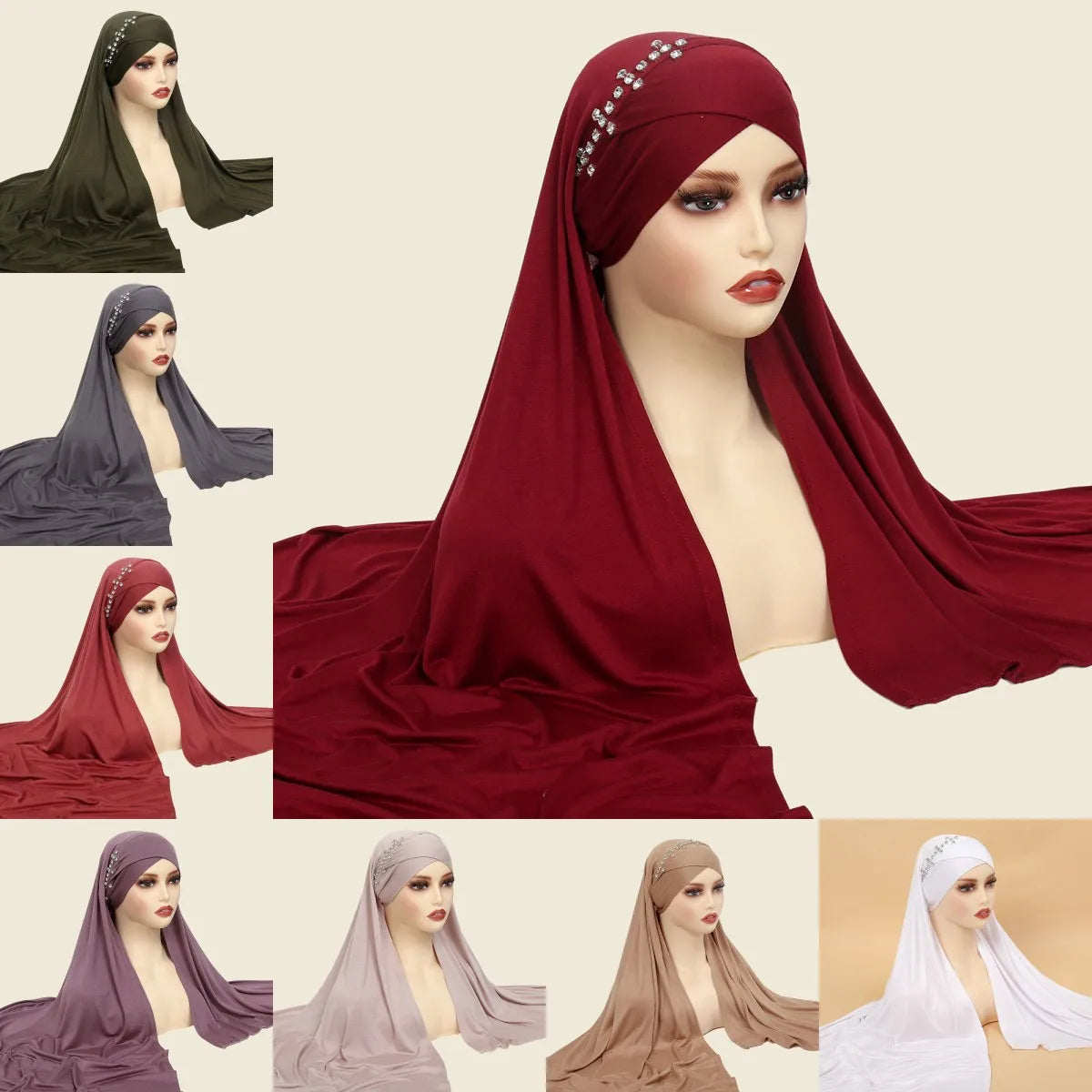 Hijab Instantané avec Bonnet Intégré et Strass – Prêt à Porter
