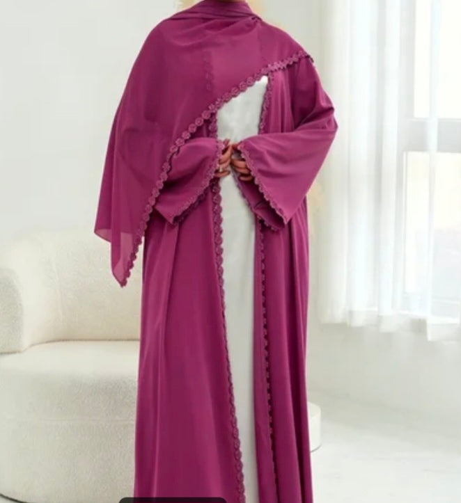 Ensemble Abaya 2 Pièces avec Finitions Dentelle Guipure