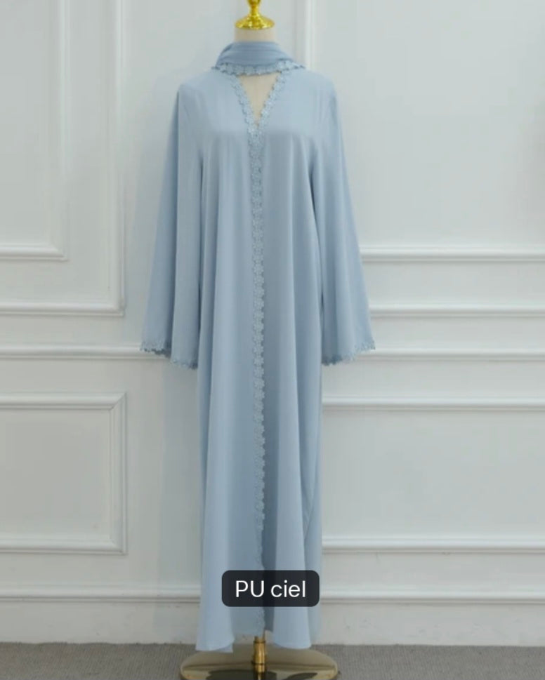 Ensemble Abaya 2 Pièces avec Finitions Dentelle Guipure