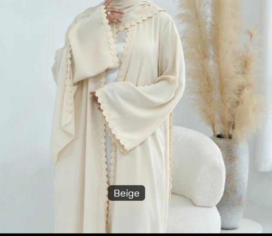 Ensemble Abaya 2 Pièces avec Finitions Dentelle Guipure